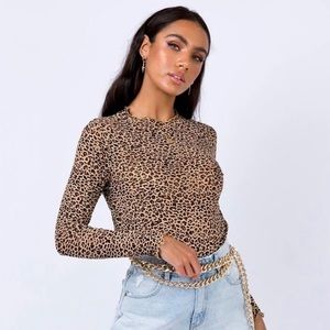 Princess Polly Estar Leopard Mesh Long Sleeve Top